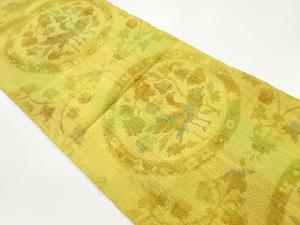 手織り紬丸文に花鳥模様織出し名古屋帯